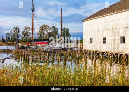 Vela Ketch Providence ancorato al Britannia Ship Yard a Steveston British Columbia Canada Foto Stock