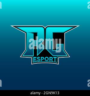 Logo RJ eSport Gaming Initial con modello vettoriale di design Blue Light Color Illustrazione Vettoriale