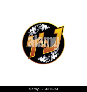 YJ Logo Monogram Gaming with gas Shape disegna template Vector Icon Modern Illustrazione Vettoriale