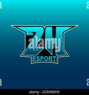 ZH Logo eSport Gaming Initial con modello vettoriale di design Blue Light Color Illustrazione Vettoriale