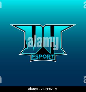 VH Logo eSport Gaming Initial con modello vettoriale di design Blue Light Color Illustrazione Vettoriale