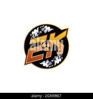 ZK Logo Monogram Gaming with gas Shape disegna template Vector Icon Modern Illustrazione Vettoriale