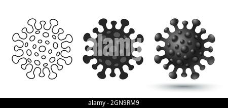 Icone del set vettoriale del coronavirus. Illustrazione vettoriale di COVID-19 in stile piatto e 3D. Interrompere il coronavirus. Illustrazione Vettoriale