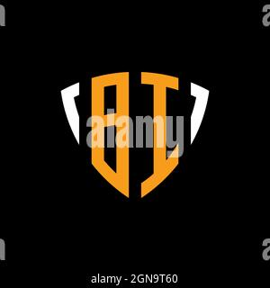 Logo BI con maschera di design bianco arancione con schermatura isolata su sfondo nero Illustrazione Vettoriale
