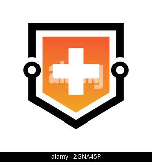 Disegno di icone vettoriali del modello di logo incrociato medico Foto Stock