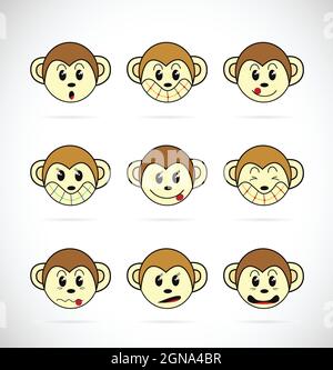 Immagine vettoriale di una faccia di scimmia su sfondo bianco. Illustrazione vettoriale a livelli facilmente modificabile. Animali selvatici. Illustrazione Vettoriale