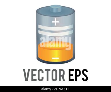 L'icona cella batteria di ricarica del cilindro giallo vettoriale isolato con la quantità minima di potenza rimanente, bullone, più, simbolo meno, utilizzata per mostrare un p basso Illustrazione Vettoriale
