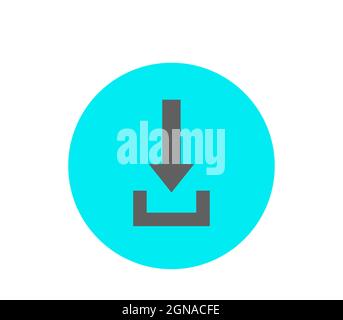 Pulsante Download rotondo isolato su sfondo bianco Illustrazione Vettoriale