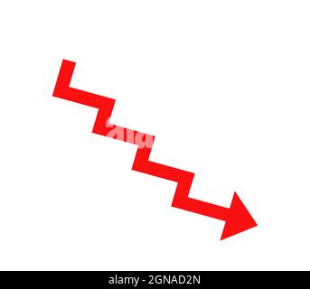 Freccia di riduzione isolata su sfondo bianco, segno decrescente Illustrazione Vettoriale