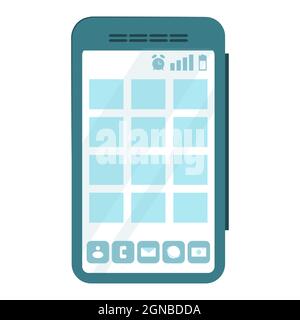 Telefono cellulare isolato su sfondo bianco. Illustrazione piatta vettoriale. Smartphone con icone ui. Illustrazione Vettoriale