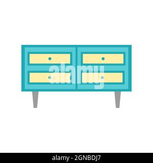 icona del comodino isolata su sfondo bianco. Illustrazione piatta vettoriale. Cassettiera in legno. Oggetto interno Illustrazione Vettoriale