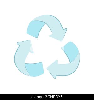 Icone triangolari blu eco-riciclabili isolate su sfondo bianco. Illustrazione piatta vettoriale. Simbolo di riciclaggio. Simbolo internazionale utilizzato sulla confezione per re Illustrazione Vettoriale