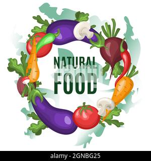 banner con verdure. Alimentazione sana. Illustrazione vettoriale. Modello di design per verdure fresche. Illustrazione vettoriale per il mercato delle verdure. Illustrazione Vettoriale