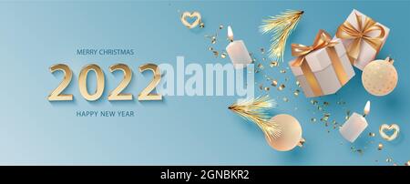 Buon Natale e felice anno nuovo 2022 banner Illustrazione Vettoriale