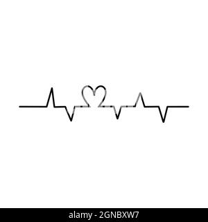 Illustrazione del cardiogramma del cuore nero stile moonlike. Calligraphy segno di amore heartbeat simbolo disegno grafico. Astratto disegno a mano icona San Valentino Foto Stock