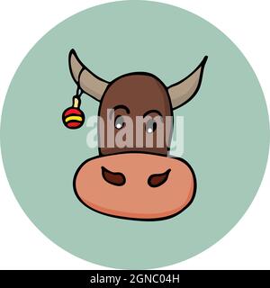 toro del nuovo anno disegnato a mano. Illustrazione vettoriale stile Doodle. Elemento di disegno per le cartoline, gli inviti o il disegno grafico e di fotoricettore. Illustrazione Vettoriale