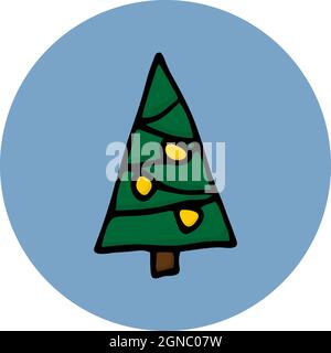 Albero di festa disegnato a mano. Illustrazione vettoriale stile Doodle. Elemento di disegno per le cartoline, gli inviti o il disegno grafico e di fotoricettore. Illustrazione Vettoriale