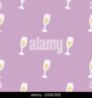 Motivo senza cuciture con bicchiere da vino disegnato a mano. Texture vettoriali stile Doodle su sfondo colorato. Per carta da parati, imballaggi, poster, carte o altri documenti Illustrazione Vettoriale