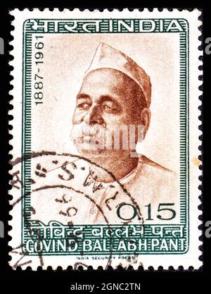 INDIA - CIRCA 1965: Francobollo stampato dall'India, mostra Govind Ballabh Pant (1887-1961), ministro dell'Indie Foto Stock