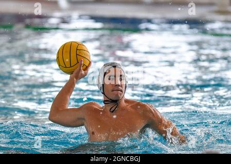 Zanelli Pools, Savona, Italy, September 24, 2021, SEKARIC Drasko (Primorac) durante il Primorac Kotor (MNE) vs Vitoria Guimaraes SC (por) - LEN Cup - Champions League match di polo acquatico Foto Stock