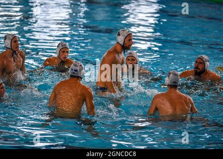 Zanelli Pools, Savona, Italy, September 24, 2021, Team PRIMORAC KOTOR durante il torneo di Primorac Kotor (MNE) vs Vitoria Guimaraes SC (por) - LEN Cup - Champions League waterpolo match Foto Stock