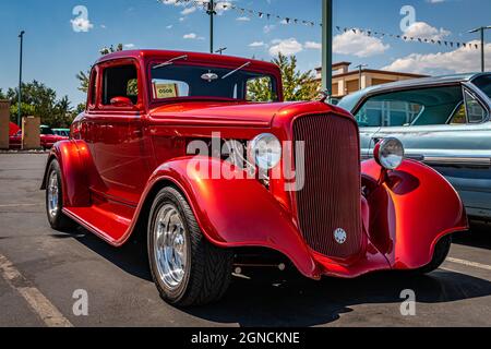 Reno, NV - 3 agosto 2021: 1933 Plymouth Rumble Seat Coupé ad una fiera locale. Foto Stock