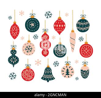 Set giocattoli di Natale per decorare albero. Illustrazione vettoriale. Illustrazione Vettoriale