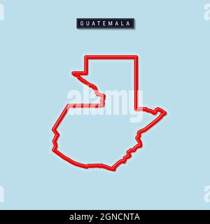 Guatemala grassetto mappa. Bordo rosso lucido con ombra morbida. Targhetta con il nome del paese. Illustrazione vettoriale. Illustrazione Vettoriale