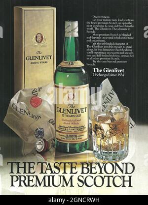 Glenvlivet premium scotch whiskey whisky vintage advert ad 1970 1980 Foto Stock