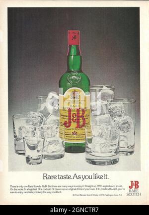 J&B puro malto premio scotch whiskey whisky vintage advert ad 1970 1980 Foto Stock