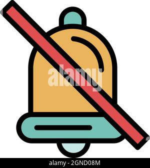 Icona a forma di campana barrata. Contorno barrato vettore campana icona colore piatto isolato Illustrazione Vettoriale