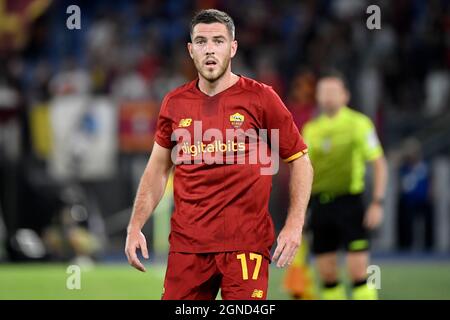 Roma, Italia. 23 settembre 2021. Jordan Veretout di AS Roma reagisce durante la Serie Una partita di calcio tra IL calco DI ROMA e quello di Udinese allo stadio Olimpico di Roma, 23 settembre 2021. Foto Andrea Staccioli/Insidefoto Credit: Ininsidefoto srl/Alamy Live News Foto Stock