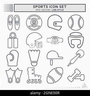 Set icona Sport - stile linea - semplice illustrazione, tratto modificabile, modello vettoriale di disegno, buono per stampe, poster, pubblicità, annunci, Illustrazione Vettoriale