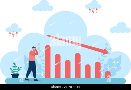 Perdita nel commercio piombo ai problemi di fallimento, economico o di recupero di prestito, fallimento e il naufragio del processo di crisi finanziaria. Illustrazione vettoriale Illustrazione Vettoriale