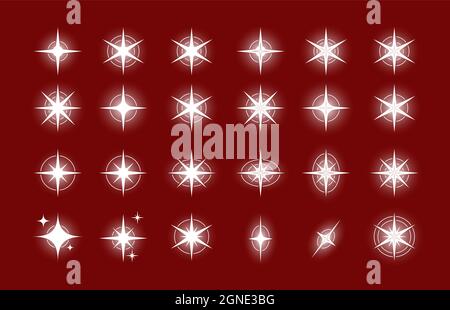 Stelle. Una serie di icone modificabili. L'irradiamento di stelle o fuochi d'artificio. Icona vettore su sfondo nero. Design piatto. Illustrazione Vettoriale