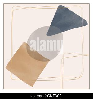 Pittura astratta con semplici forme geometriche per interni, stampe, creatività e design. Stile piatto. Illustrazione Vettoriale