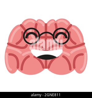 Cervello con occhiali sorridenti, carino carattere positivo . Vettore flat stile cartoon isolato Illustrazione Vettoriale
