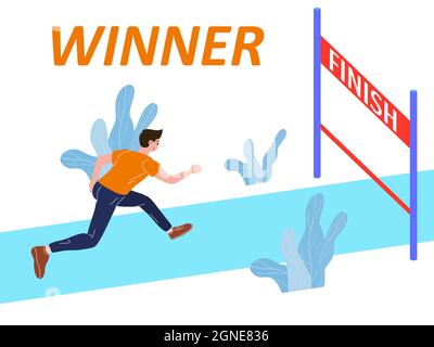 L'atleta in corsa corre fino a Finish Line. Gara maratona, gara a distanza sprint. Illustrazione vettoriale Illustrazione Vettoriale