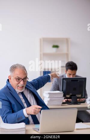 Due dipendenti di sesso maschile che lavorano in ufficio Foto Stock