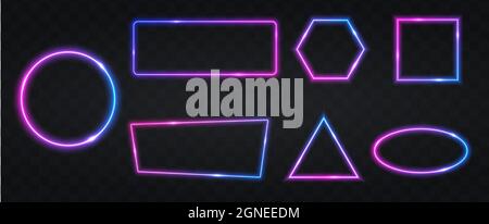 Set di cornici al neon blu scintillanti su sfondo scuro Illustrazione Vettoriale