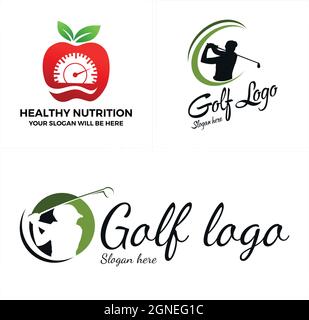 Set di sport di golf sano disegno di marchio di nutrizione Illustrazione Vettoriale