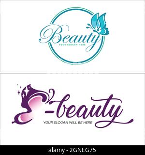 Bellezza cosmetici donna farfalla logo design Illustrazione Vettoriale