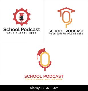 Design del logo del podcast di formazione scolastica Illustrazione Vettoriale