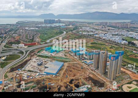 Vista aerea delle proprietà residenziali in costruzione in Cina Foto Stock