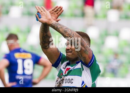 Treviso, Italia. 25 Settembre 2021. Monty Ioane durante il Benetton Rugby vs DHL Stormers, United Rugby Championship match a Treviso, Italy, September 25 2021 Credit: Independent Photo Agency/Alamy Live News Foto Stock