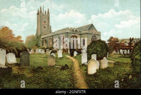 Cartolina antica intitolata “St Mary’s, Prittlewell”. Southend-on-Sea, Essex, Inghilterra. Foto Stock