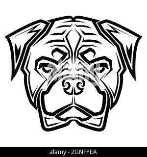 Linea bianca e nera della testa del cane rottweiler. Buon uso per simbolo, mascotte, icona, avatar, tatuaggio, T Shirt design, logo o qualsiasi disegno. Illustrazione Vettoriale