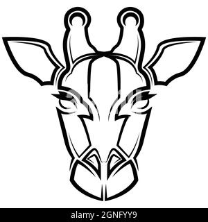 Linea bianca e nera dell'arte della testa della giraffa. Buon uso per simbolo, mascotte, icona, avatar, tatuaggio, T-Shirt design, logo o qualsiasi disegno. Illustrazione Vettoriale