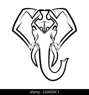 L'arte della linea bianca e nera della parte anteriore della testa dell'elefante. Buon uso per simbolo, mascotte, icona, avatar, tatuaggio, T Shirt design, logo o qualsiasi disegno Illustrazione Vettoriale