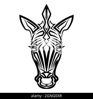 Linea bianca e nera arte della testa zebra. Buon uso per simbolo, mascotte, icona, avatar, tatuaggio, T-Shirt design, logo o qualsiasi disegno. Illustrazione Vettoriale